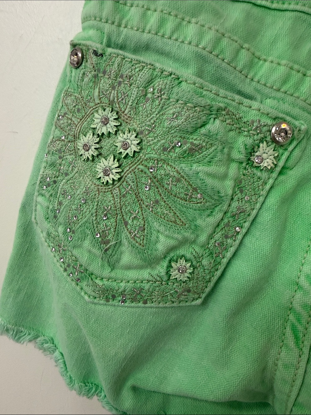 Miss Me Mint Green Denim Cutoff Shorts - Picture 7 of 8